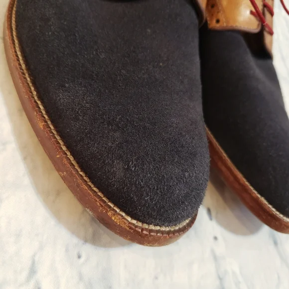 Johnston & Murphy Blue and Tan Oxfords with Red Laces - Picture 6 of 13